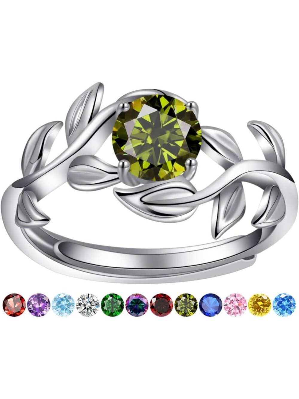 0.8CT Adjustable Leaf Ring for Women, Size 5-9, Elegant Fashion Jewelry